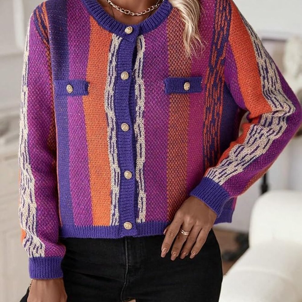 Multicolor Casual Women's Color Block Button Fron… - image 6